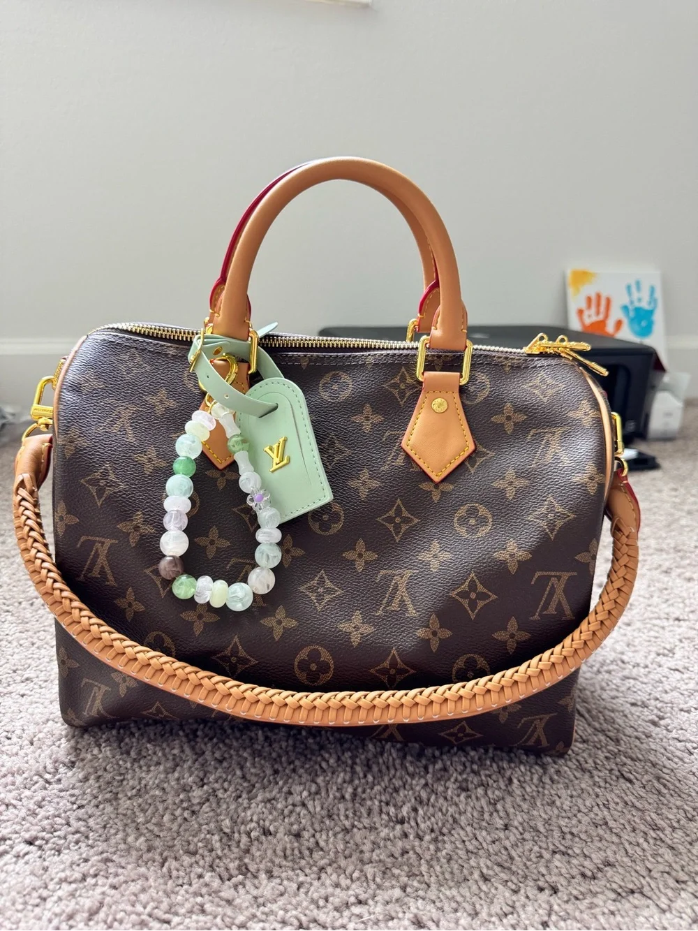 Brown Monogram Satchel with Mint Tag and Beaded Charm